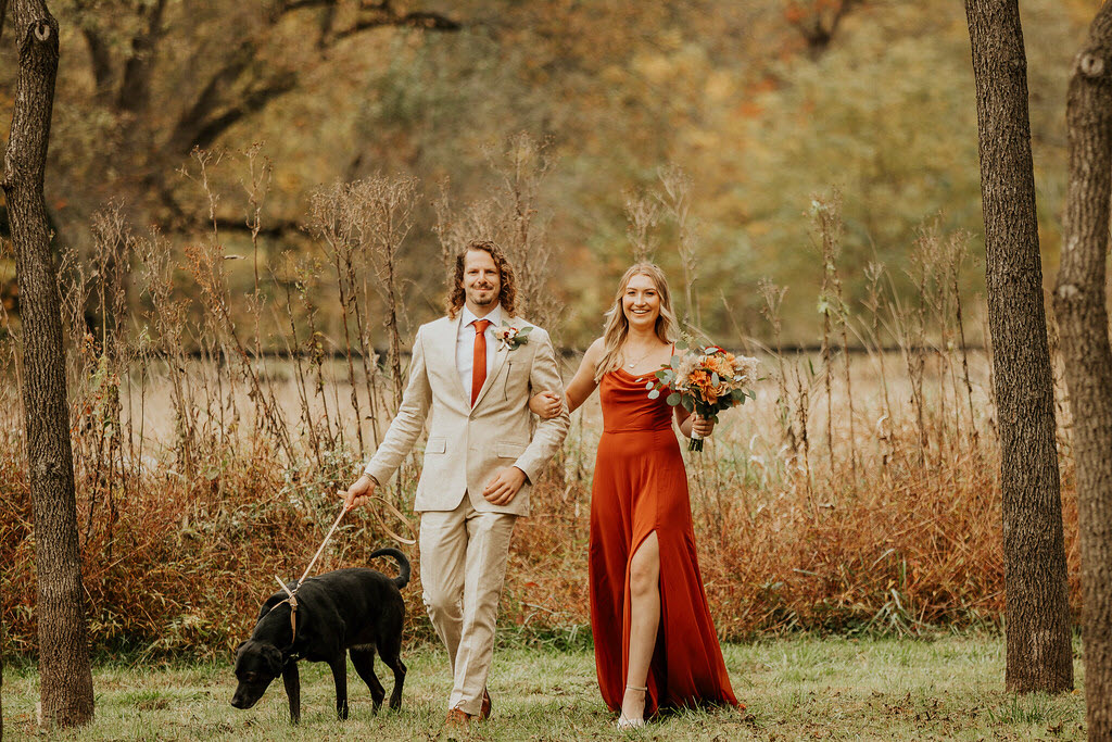Zion Springs Pet-Friendly Wedding Venue: Bridal Couple with Dog in Loudoun County