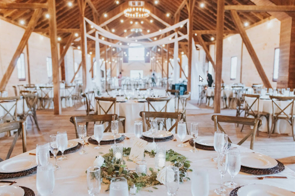 Wedding table settings at Sylvanside Farm's barn is popular for barn weddings in Northern Virginia.