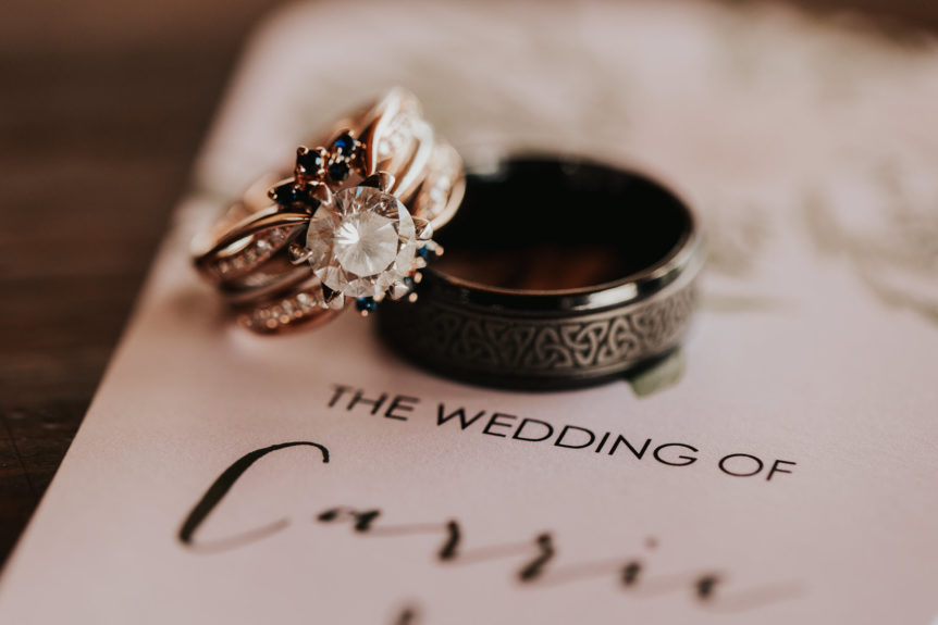 Diamond Wedding Ring, and Celtic Love Knot on a Wedding Invitation