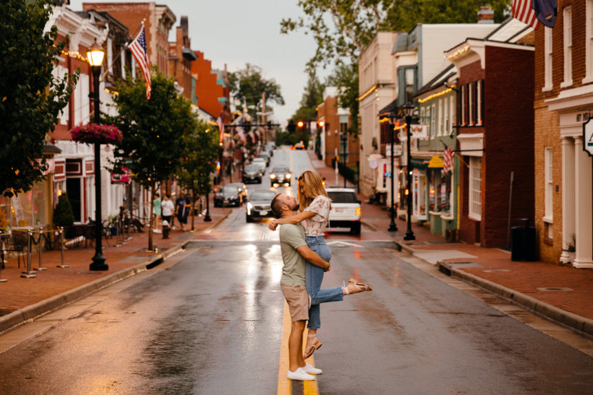Engaged Couple in Downtown Leesburg