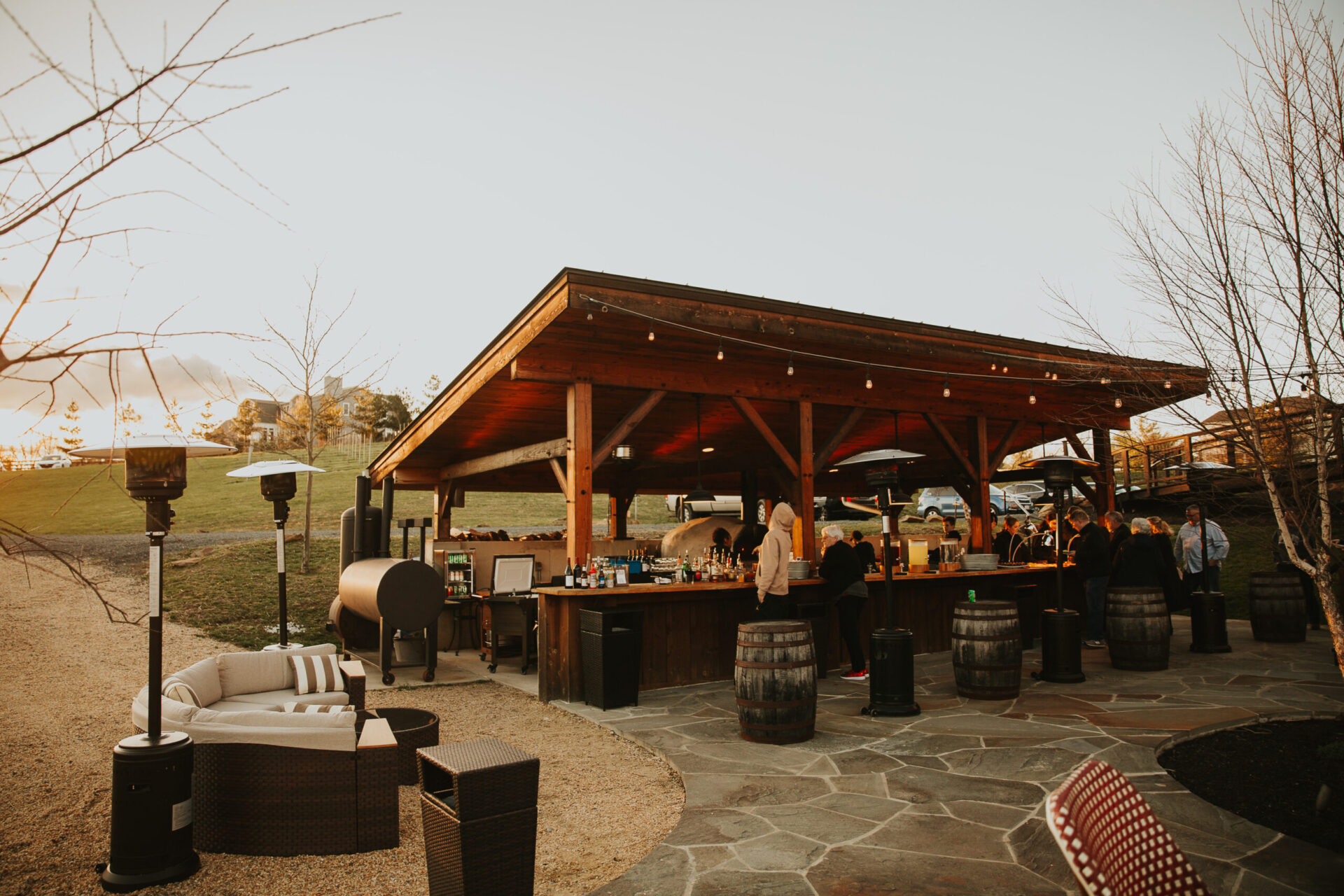 Zion Springs South Terrace cucina rustic barn with barrels and seating area