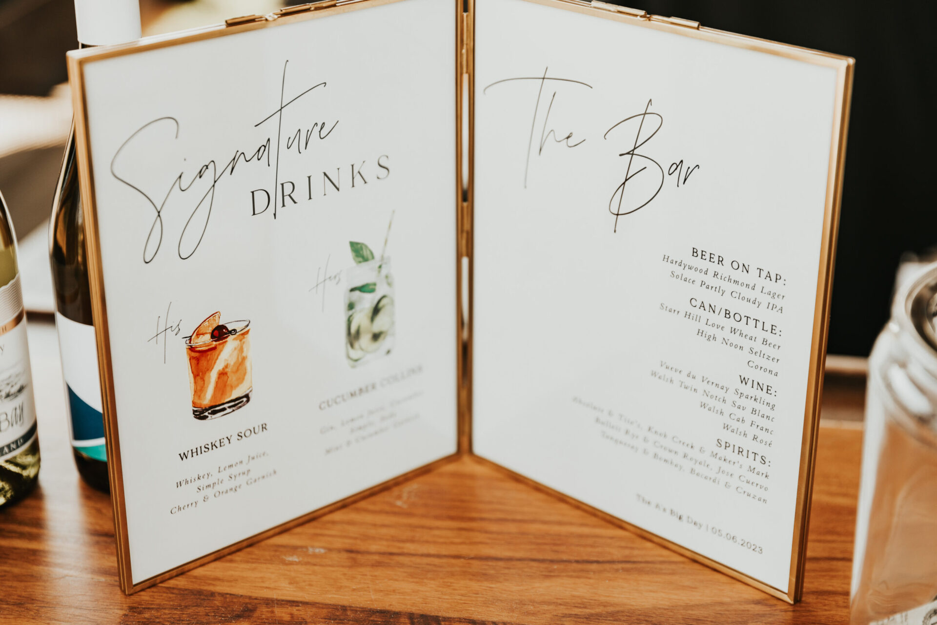 Signature drinks display for wedding