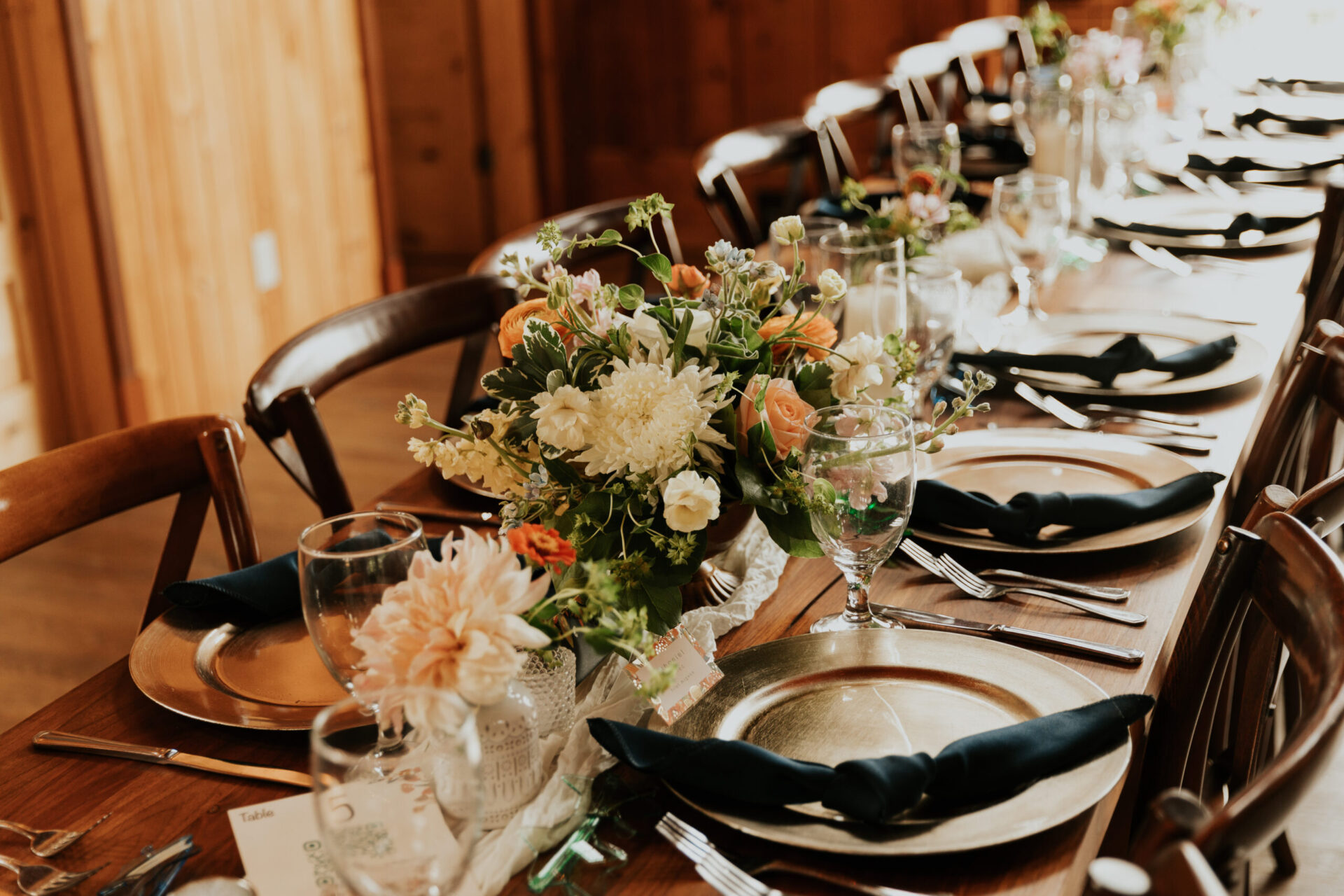 zion springs rustic barn table setting for reception banquet