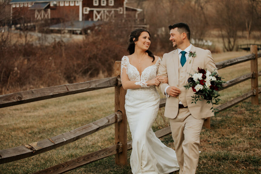 Bridal couple at Zion Springs's barn a premier wedding experience in Northern Virginia.