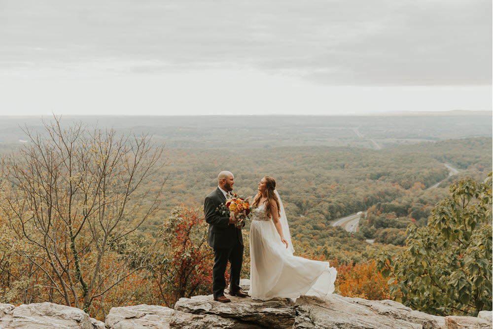 Newlyweds Gazing Over Northern Virginia Landscape on Their Wedding Day