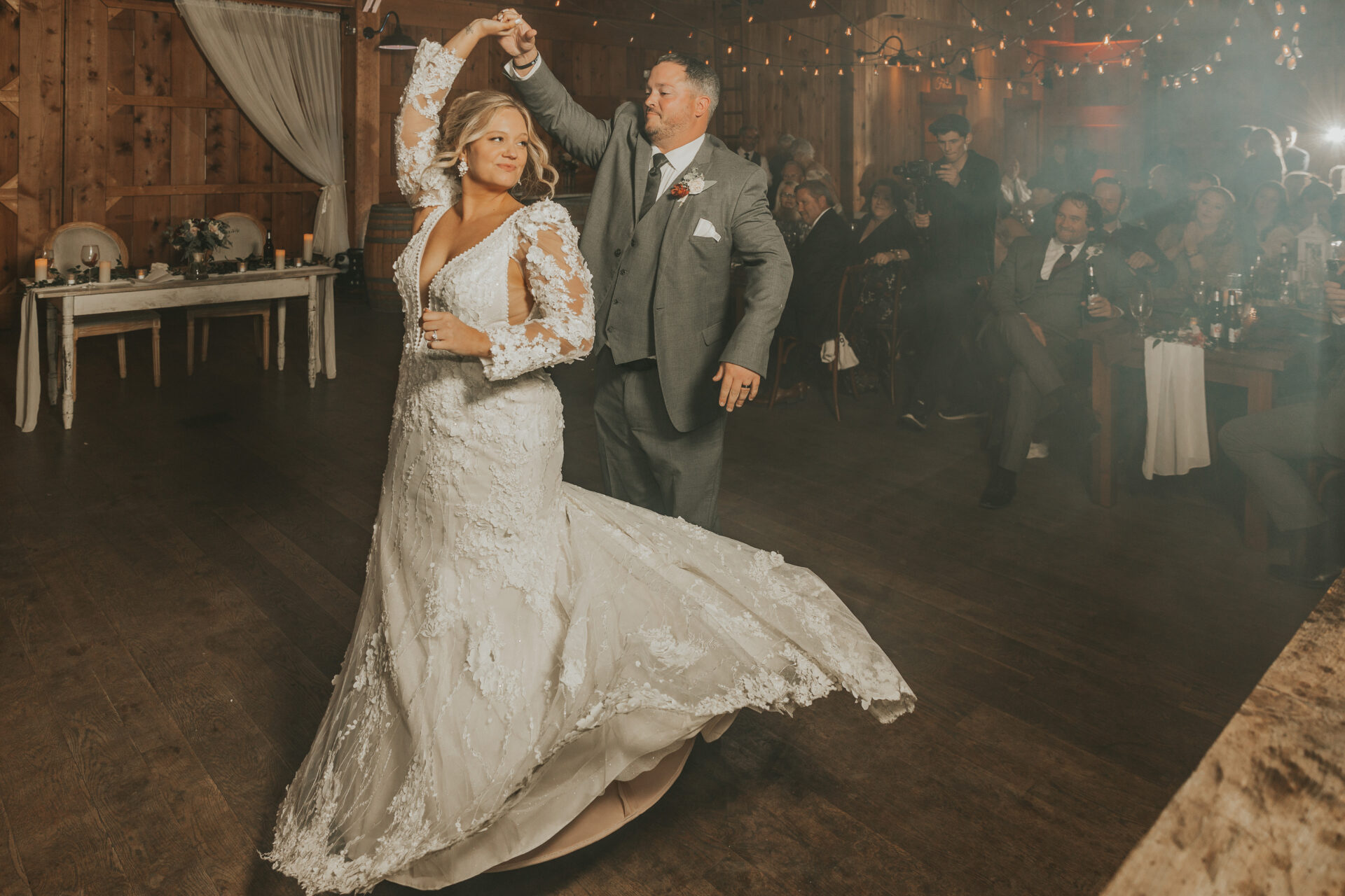 bride groom dancing rustic barn wedding