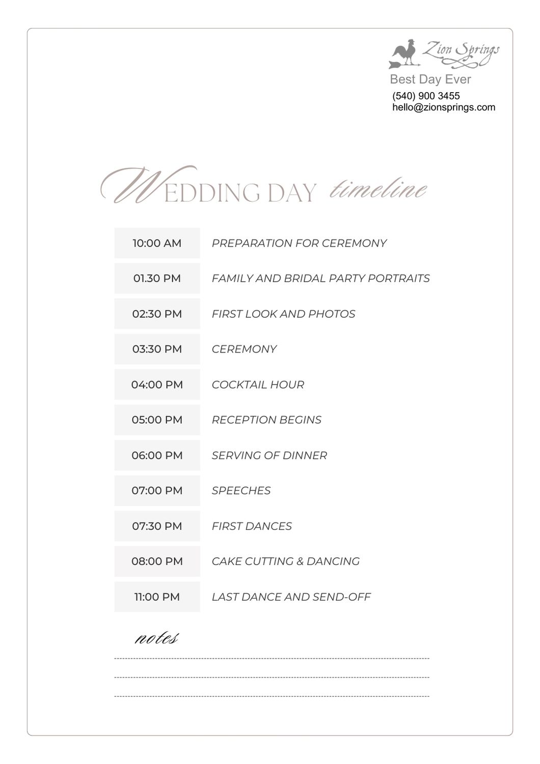 Download the detailed wedding day timeline.