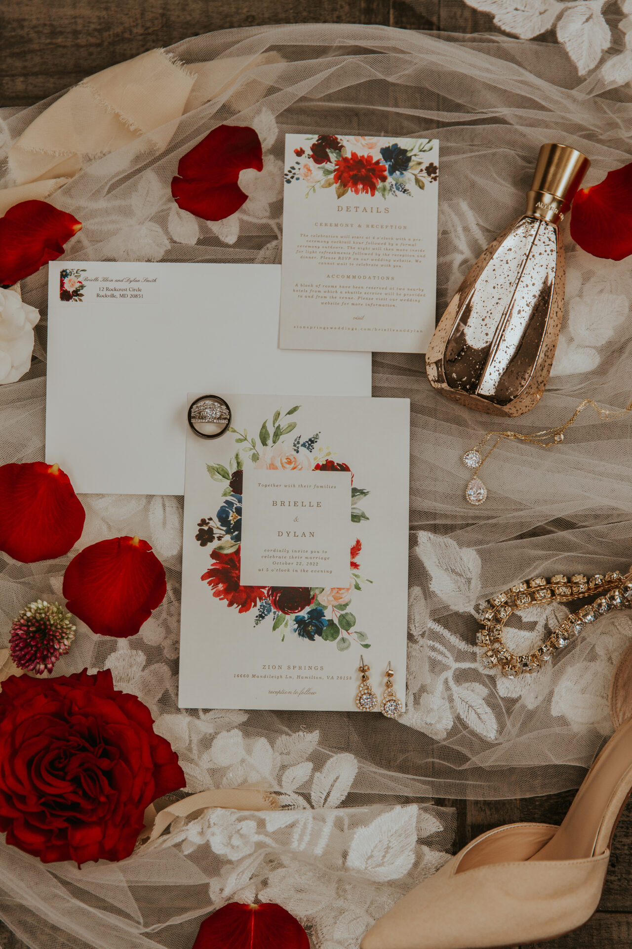 Zion Springs invitation with bridal accessories