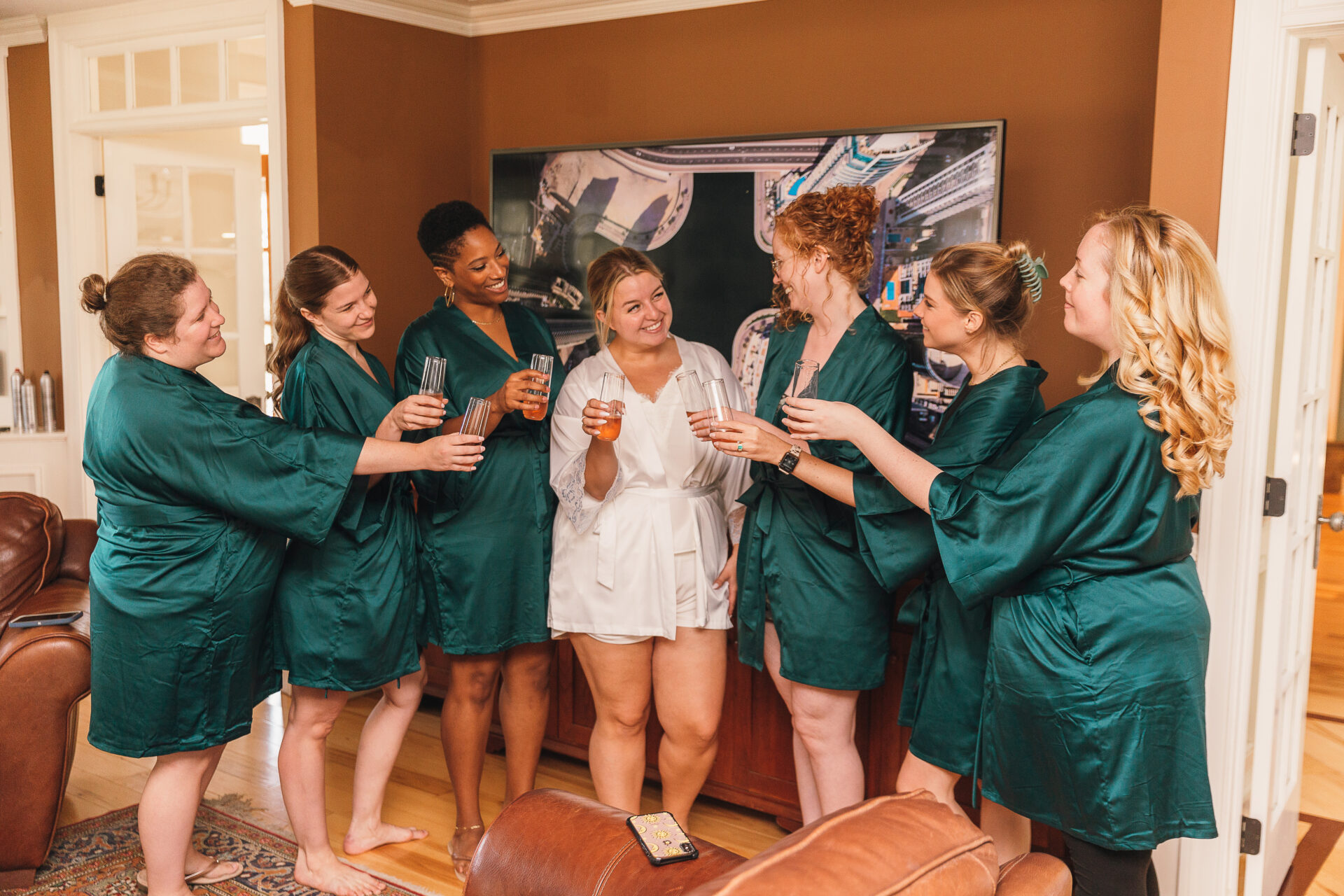 Bride and bridesmaids getting ready