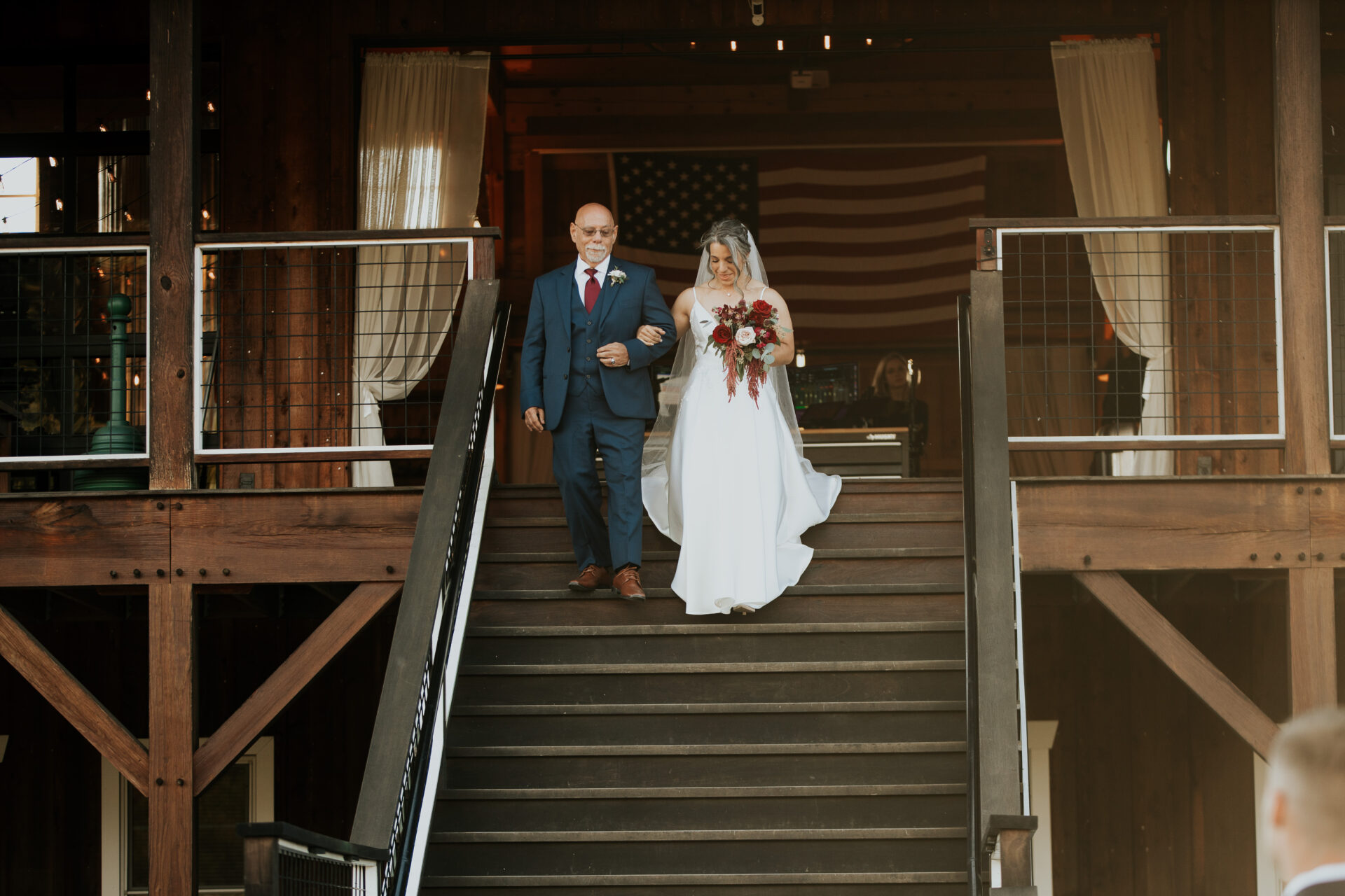 bride, father of the bride, rustic barn wedding