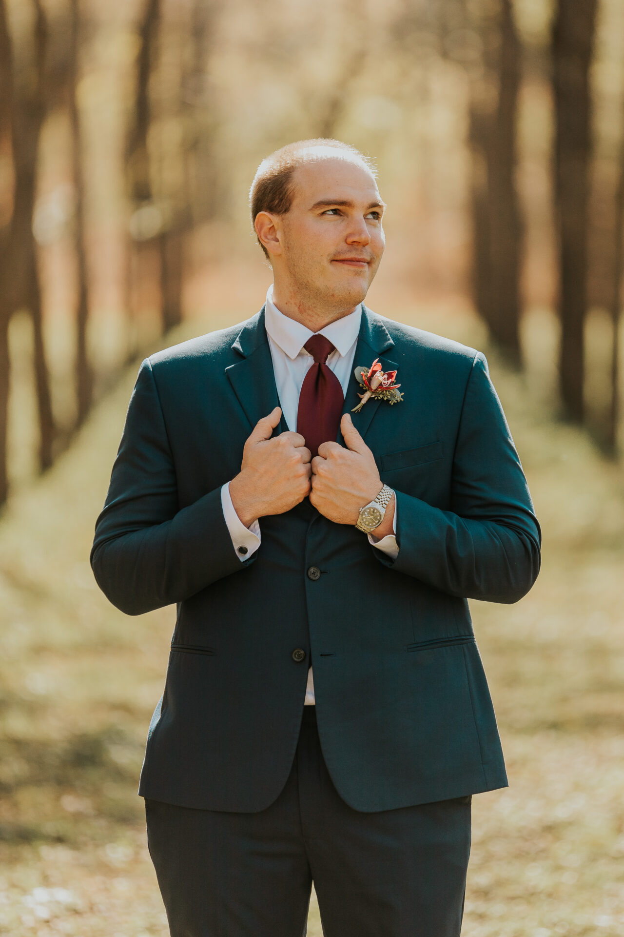 Groom, wedding suit, walnut grove, Zion Springs