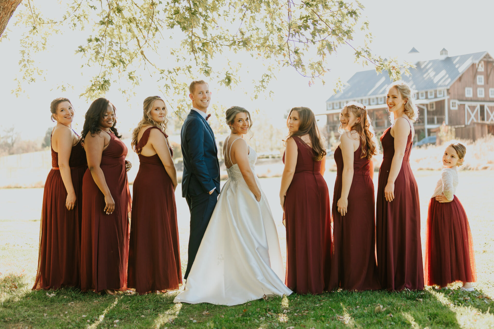 bride, bridesmaids, rustic barn, wedding venue, Zion Springs