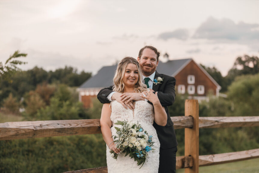 bride and groom rustic barn