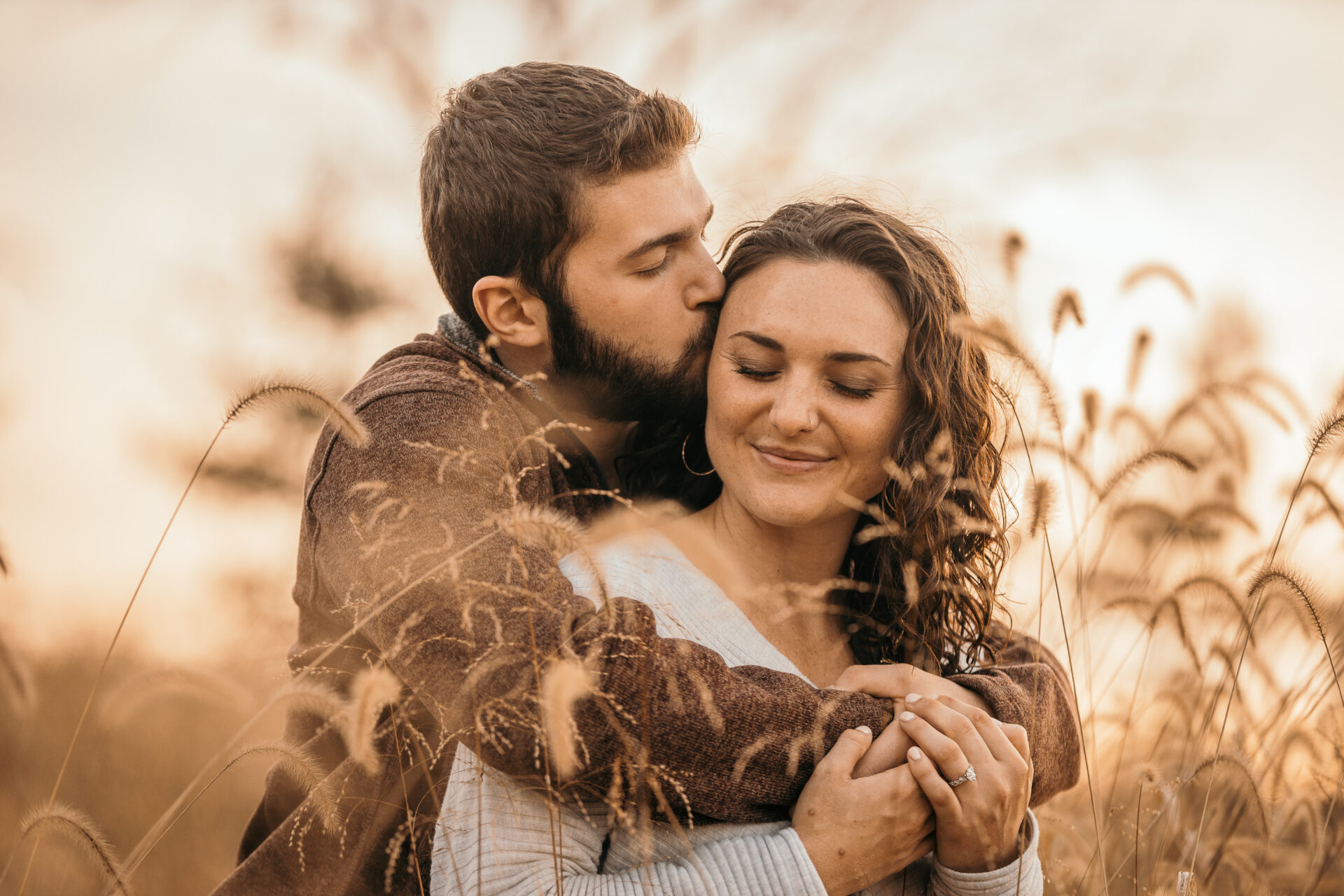 Zion Springs, engaged couple, grassy field, winter