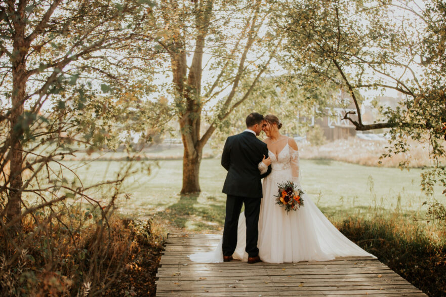 winter wedding, bridge, creek, walnut tree, bride and groom