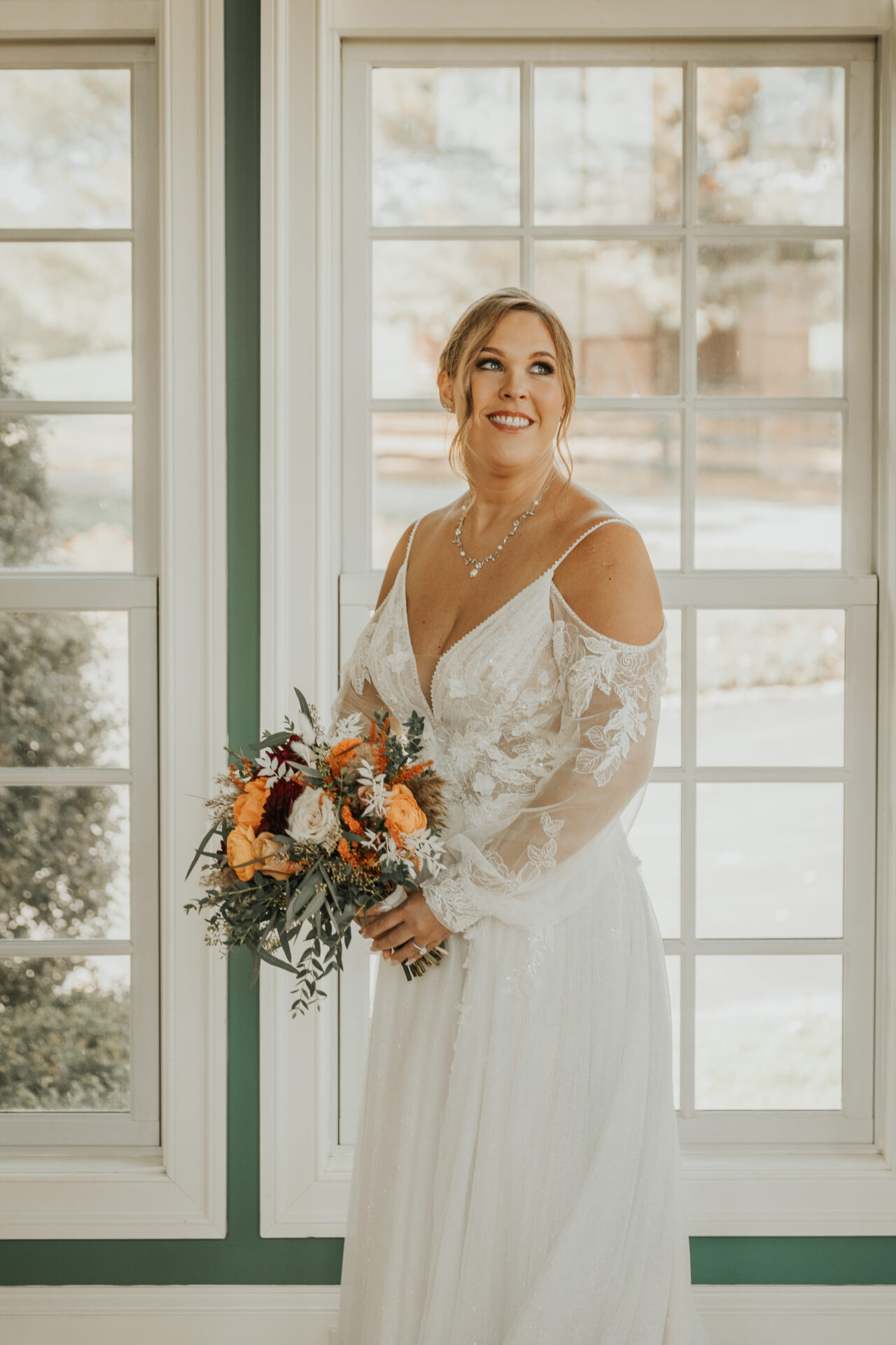 bride, sunlit room