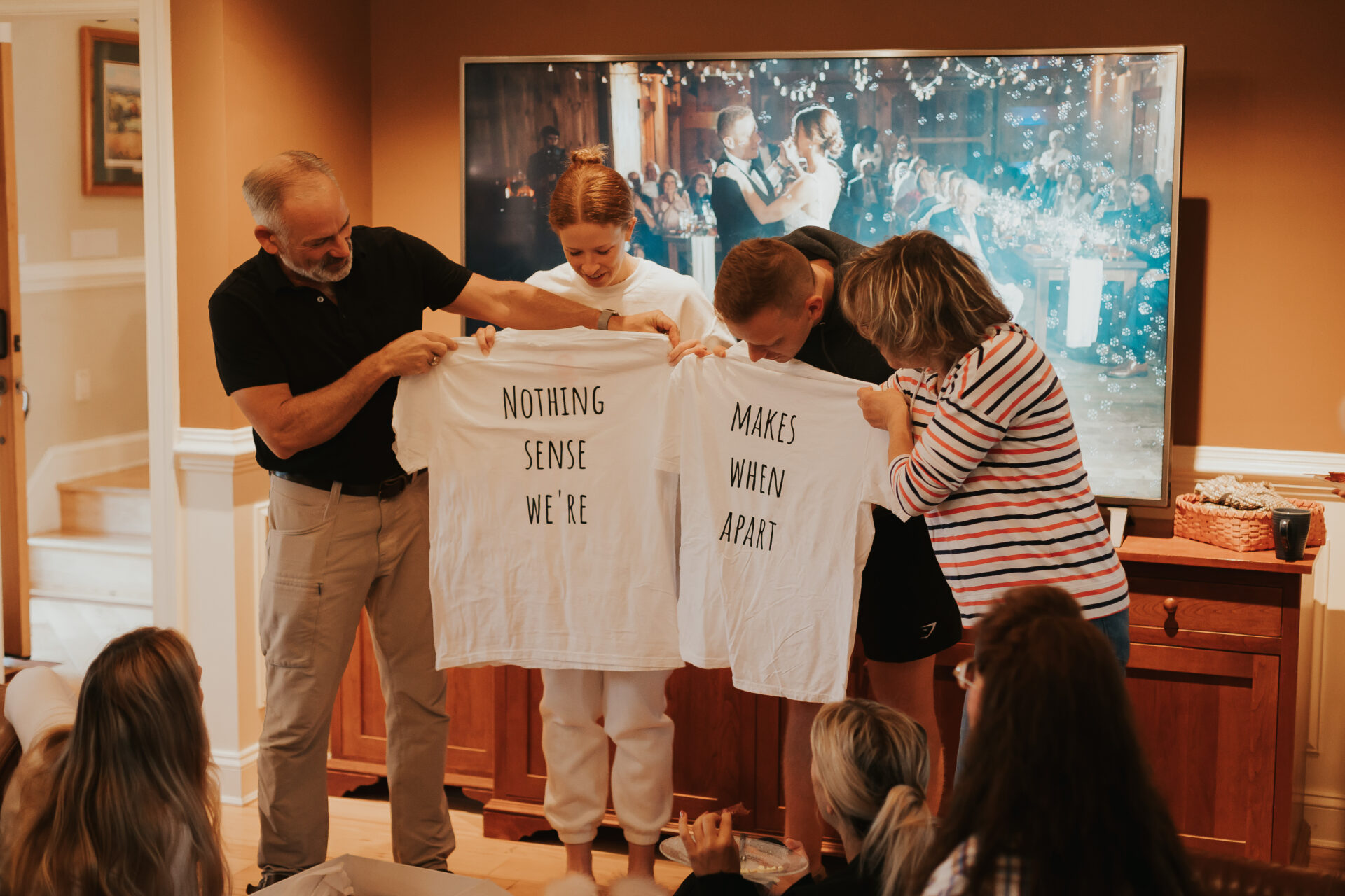 bride, groom, t-shirts, manor house